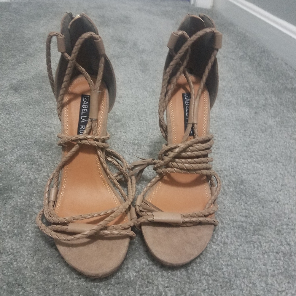 Taupe faux sued heeled sandals